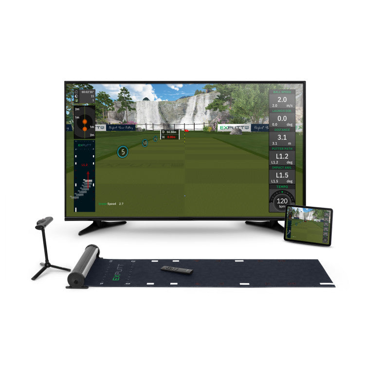ExPutt RG Putting Simulator putter path, ball speed, and direction.
